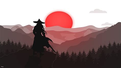 HD wallpaper: samurai, red moon, trees, Japanese Art, war, katana ...