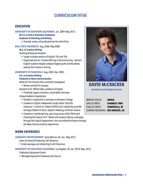 Curriculum Vitae - free english cv