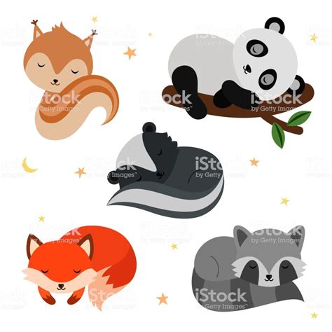 Adorable flat sleeping animals set. Vector illustration isolated on ...