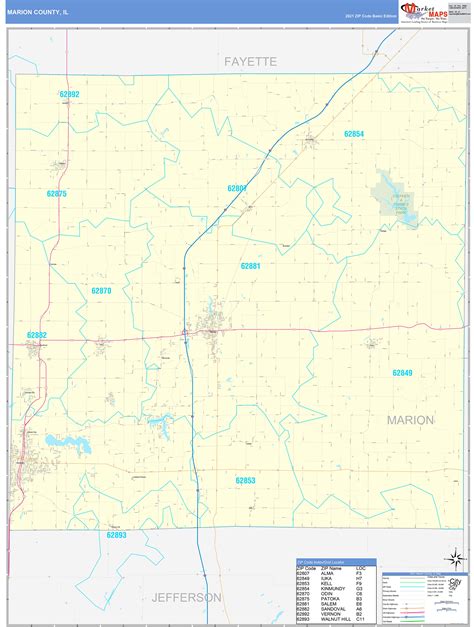 Marion County, IL Zip Code Wall Map Basic Style by MarketMAPS