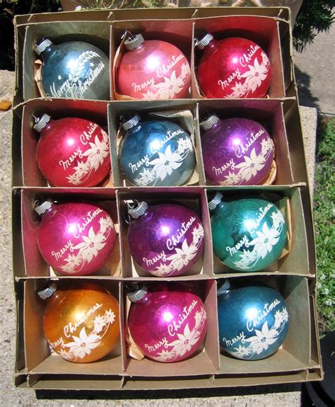 Vintage Shiny Brite Christmas Ornaments Merry Christmas RARE