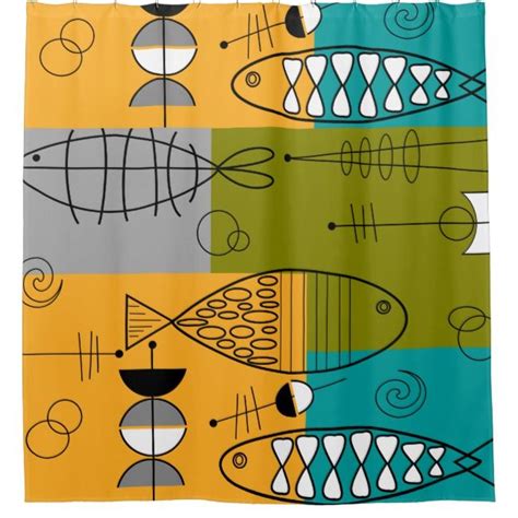 Mid-Century Modern Fish Shower Curtain | Zazzle | Mid century modern ...