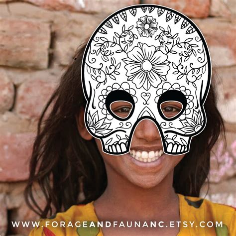 Coloring Fun Day of the Dead Printable Mask Activity Mexican | Etsy