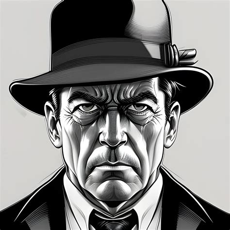 A noir-style portrait of a detective, drawn with pen and paper ...