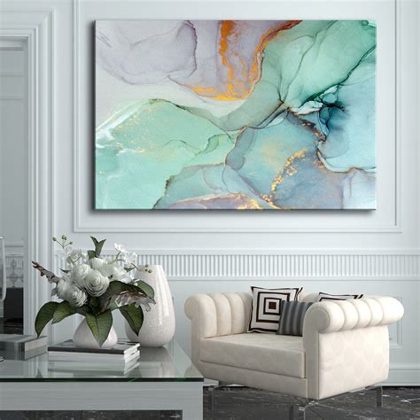 Beautiful Extra Large Framed canvas Wall Art, Abstract Green Gold ...