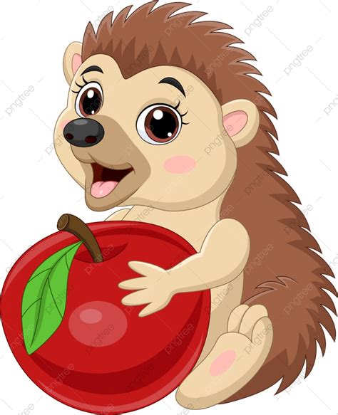 Hedgehog Cartoon Vector Design Images, Cartoon Baby Hedgehog Holding Red Apple, Prickles, Vector ...