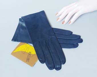 1950s Deadstock Midnight Blue Leather Driving Gloves Vintage 50s Dawnelle Button Wrist Length ...
