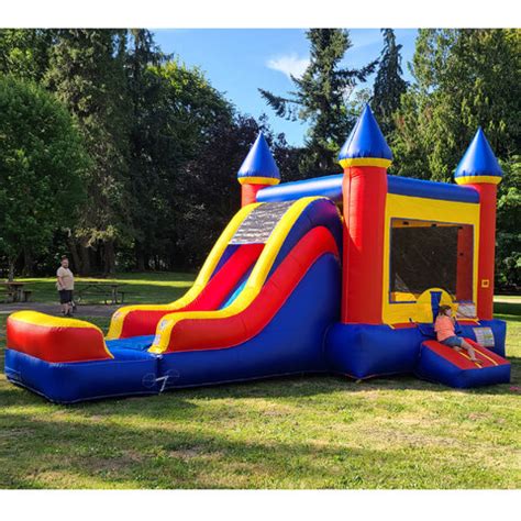 Inflatable Red Blue Wet Or Dry Bounce House Combo With Pool | Emerald ...