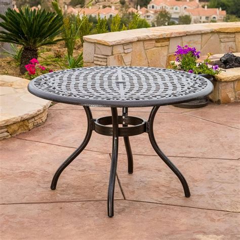 Noble House Phoenix Hammered Bronze Round Aluminum Outdoor Dining Table 2771 - The Home Depot