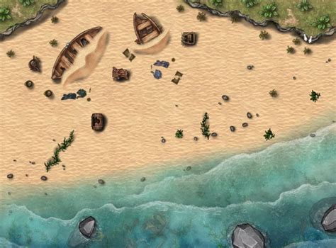 Shipwreck beach battlemap : dndmaps | Dungeon maps, Tabletop rpg maps ...