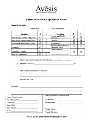 Kaiser Permanente Eye Health Report - Avesis - Vision And Dental Care - Fill and Sign Printable ...