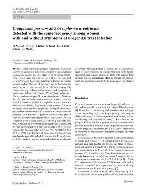 (PDF) Ureaplasma parvum and Ureaplasma urealyticum detected with the ...