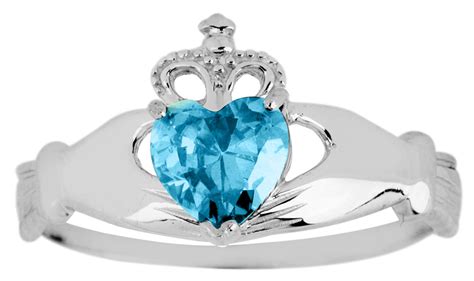 Silver Birthstone Claddagh Ring Aquamarine