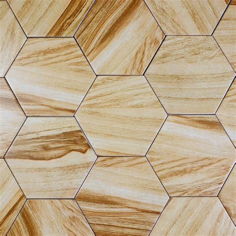 8"x8" Hexagon Fresh Pine Wood Look Ceramic Plank Floor Tile, Set of 10 - Contemporary - Wall And ...