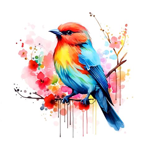 Premium Vector | Beautiful bird with flowers watercolor paint