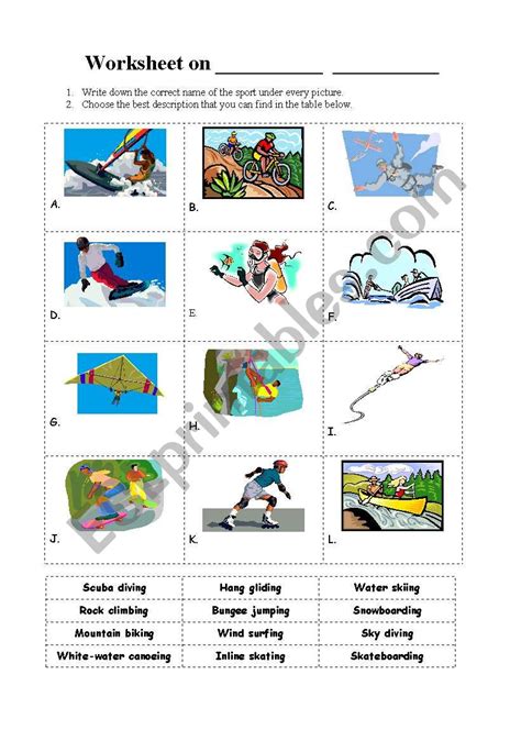 extreme sports worksheet - ESL worksheet by errellk