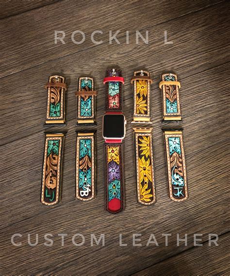 Tooled leather Apple Watch bands made custom by Rockin L Custom Leather ...