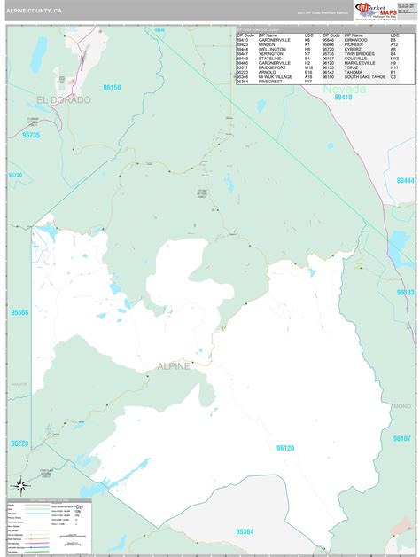 Alpine County, CA Wall Map Premium Style by MarketMAPS - MapSales