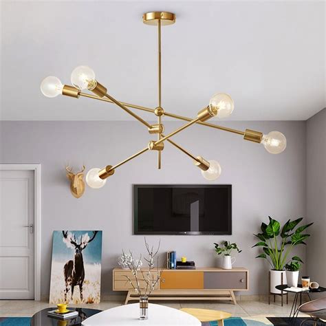 Modern Luxurious Style Gold Metal Ceiling Light Adjustable Branch 6-Light Pendant Light | Gold ...