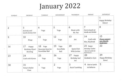 Activities Calendar – Turning Point Residential