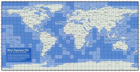 The largest city in each 10-by-10 degree area of latitude-longitude in the world United Nations ...