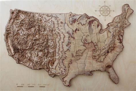 3D Terrain Wooden Map of the United States : MapPorn