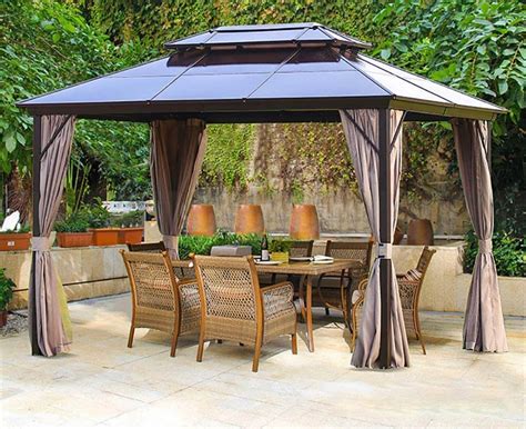 Patio Hardtop Gazebo, 10 x 13ft Double Roof Gazebos Aluminum Gazebo wi ...