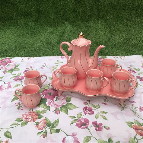 Pink Tea Set with Tray Set of 8 | Cheezain etc