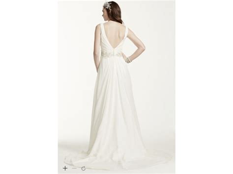 New David's Bridal Chiffon A-Line Wedding Dress with Beaded Waist Wedding Dress | Size: 4 $150