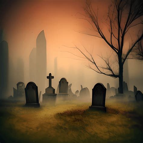 Foggy Abandoned Haunted Graveyard at Dusk Dreamscape · Creative Fabrica