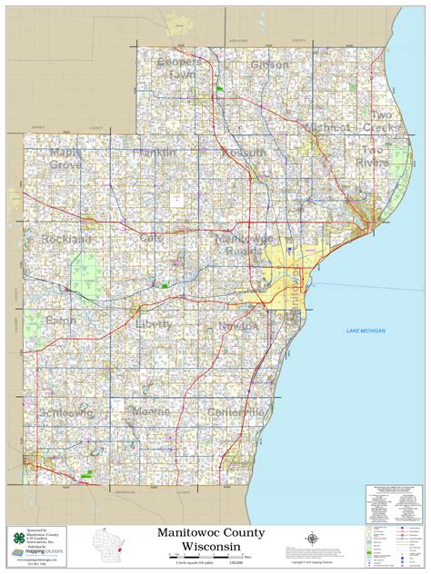 Manitowoc County Wisconsin 2023 Wall Map | Mapping Solutions