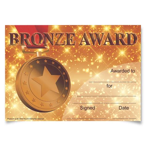 30 Bronze Award certificates A5 card - Sticker Stocker