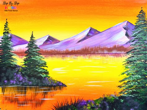 Sunset Sky Mountain Landscape - Acrylic Painting Tutorial - Tracie Kiernan - Step By Step Painting