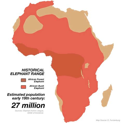 The African elephant's range and population (19th century vs. 2012)