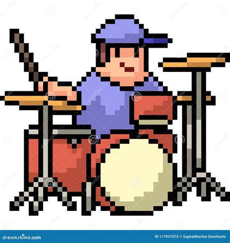 Vector Pixel Art Drum Set Play Stock Vector - Illustration of pixel, vector: 117931974