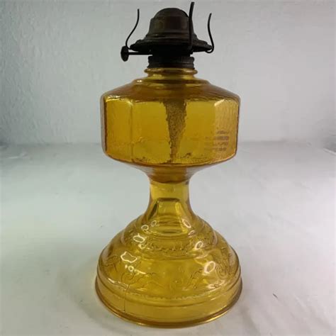 VINTAGE AMBER GLASS Kerosene Oil Lamp w/Burner & Chimney Yellow Gold P&A Risdon $23.00 - PicClick
