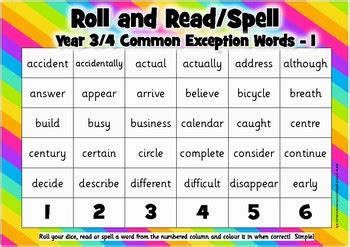 Year 3 & 4 Common Exception Words - Roll and Read/Spell by PCR | TpT