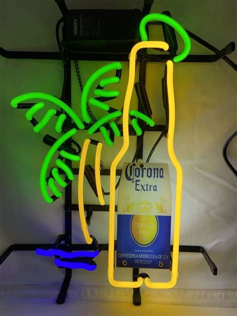 Amazon.com : Neon Signs Coronas Extra Bottle Palm Tree Real Glass Beer ...