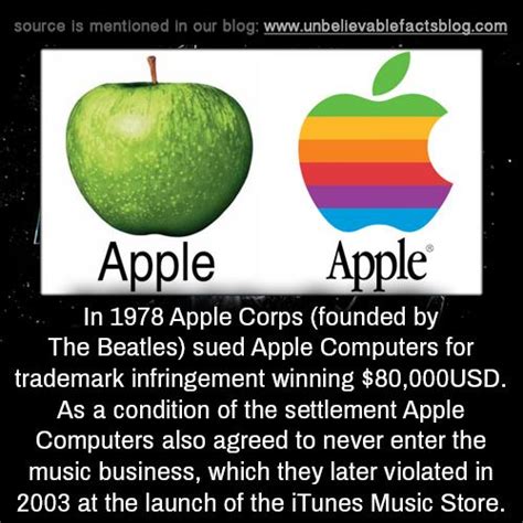 In 1978 Apple Corps (founded by The Beatles) sued Apple Computers for ...