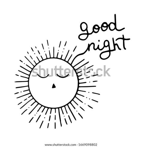 Vector illustration of sleeping sun. Drawn by hands in doodle style ...