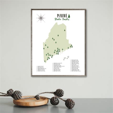 Maine State Parks Map | Maine Map | Gift For Traveler | Digital Print ...