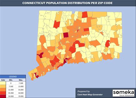 Connecticut Zip Code Map and Population List in Excel