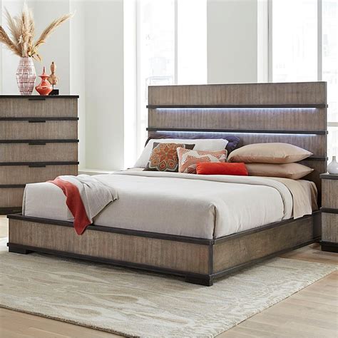 Lifestyle Mikala Contemporary Queen Platform Bed with Headboard Lighting | Royal Furniture ...