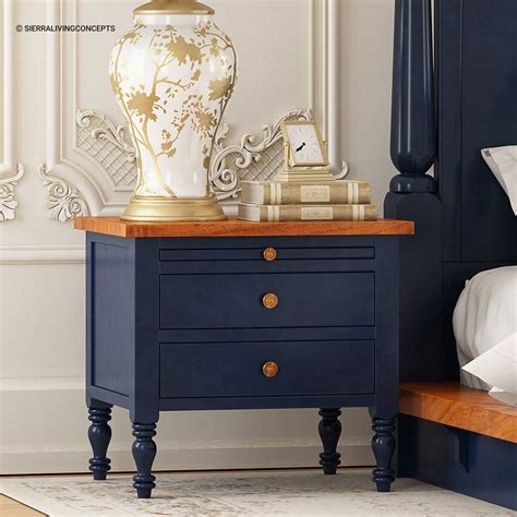 Repton Blue Two Tone Solid Wood 2 Drawer Bedroom Nightstand.