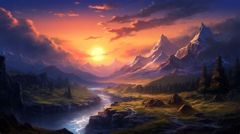 Peaceful Mountains Sunset AI Generated 4K Wallpaper - Pixground - Download High-Quality 4K ...