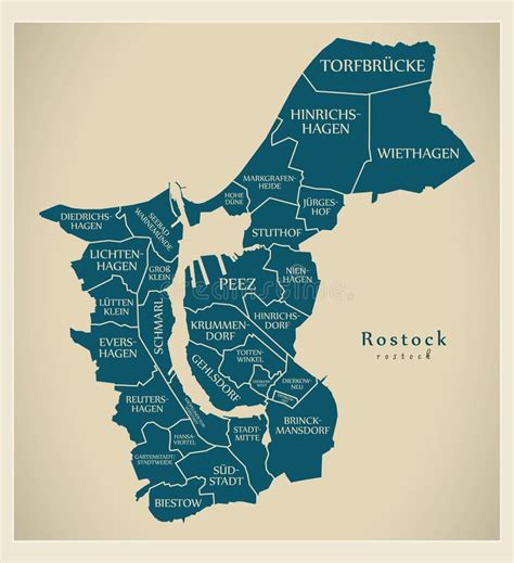 Modern City Map - Rostock City of Germany with Boroughs and Titl Stock Vector - Illustration of ...