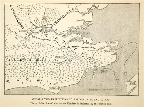 1915 Print Map Julius Caesar Gallic Wars Roman Empire Military Invasio ...