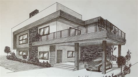 Sketch Dream House Drawing - Modern House In 2 Point Perspective Drawing Tutorial For Beginners ...