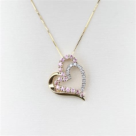 10k Yellow Gold Diamond & Pink Sapphire Heart Necklace