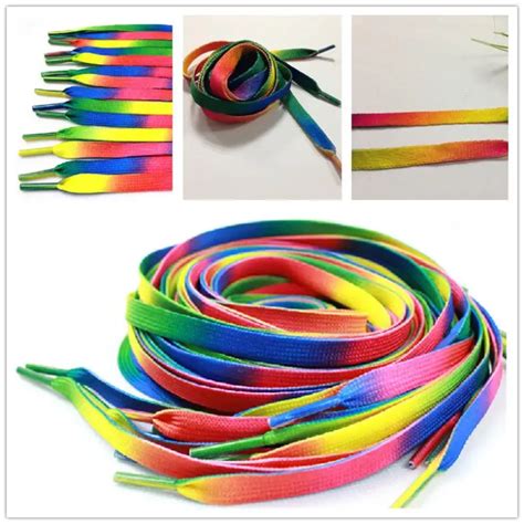 2PCS 110cm 43inch Rainbow Multi Colors Flat Sports Shoe Laces Shoelaces ...